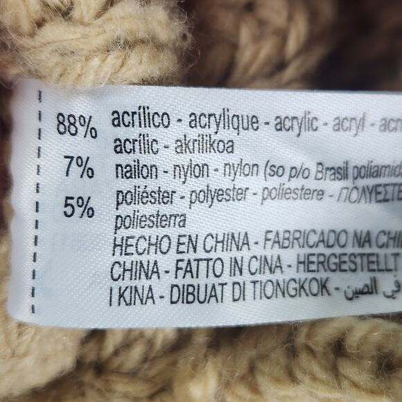 ZARA Sweater Vest Women M Tan Turtleneck Sleeveless Chunky Knit Oversized - Picture 10 of 12